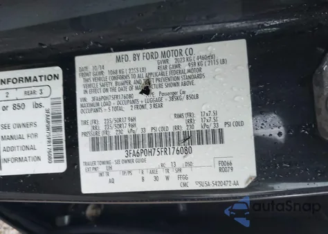 2015 Ford Fusion Se из США, поврежденный, VIN 3FA6P0H75FR176080